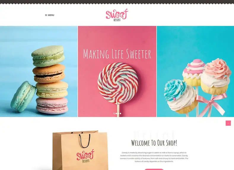 Dessert sucré |  Thème WordPress pour boutique de bonbons et café