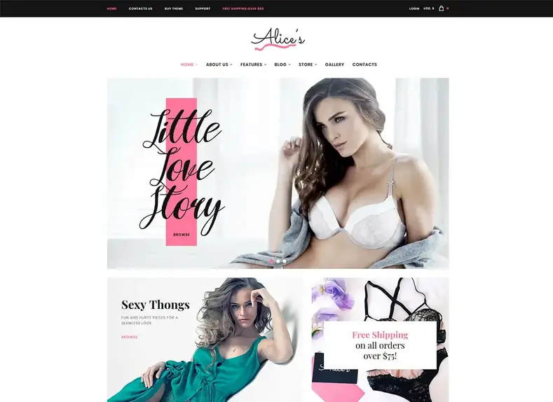 d'Alice |  Thème WordPress de luxe pour magasin de lingerie et boutique de mode