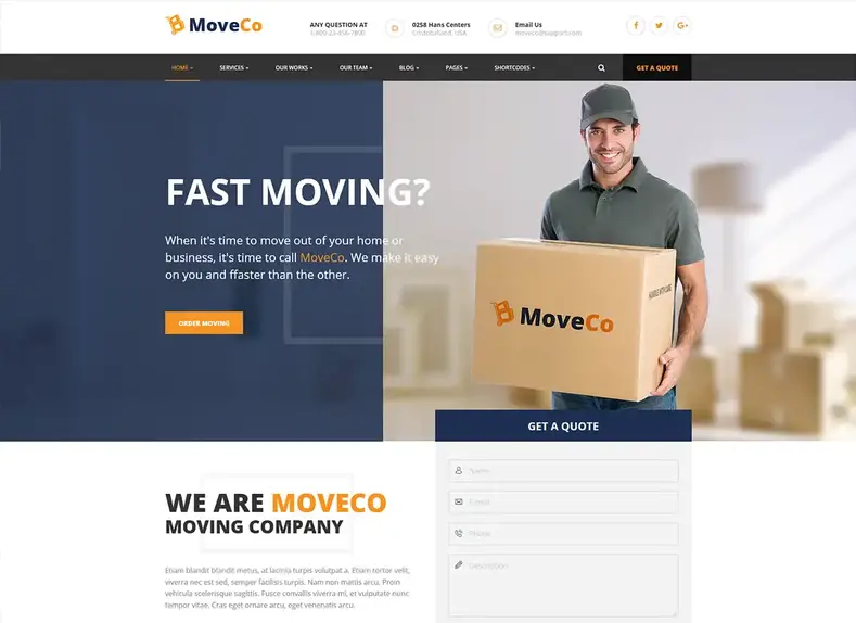 MoveCo |  Logistique, thème WordPress pour les entreprises de déménagement
