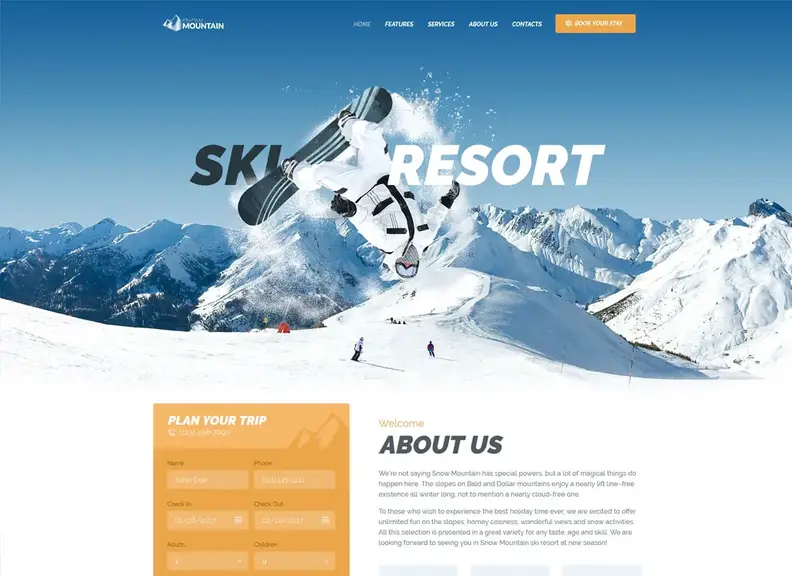 Karlı dağ |  Kayak merkezi ve snowboard okulu için WordPress teması
