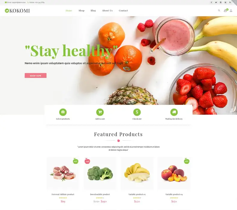 Kokomi - Thème WordPress WooCommerce pour l'alimentation et l'agriculture biologique