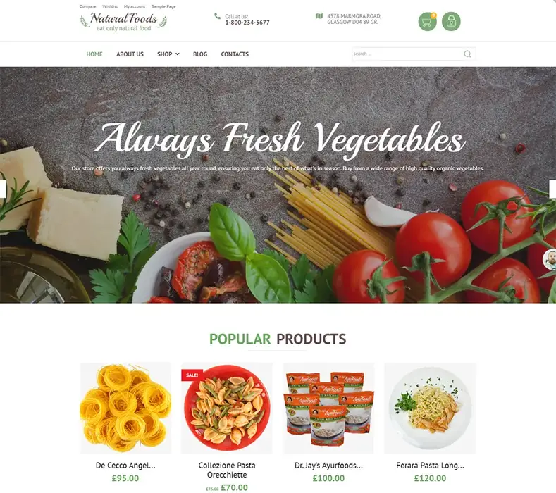 Makanan Alami - Template Makanan Organik untuk Toko Online Tema WooCommerce