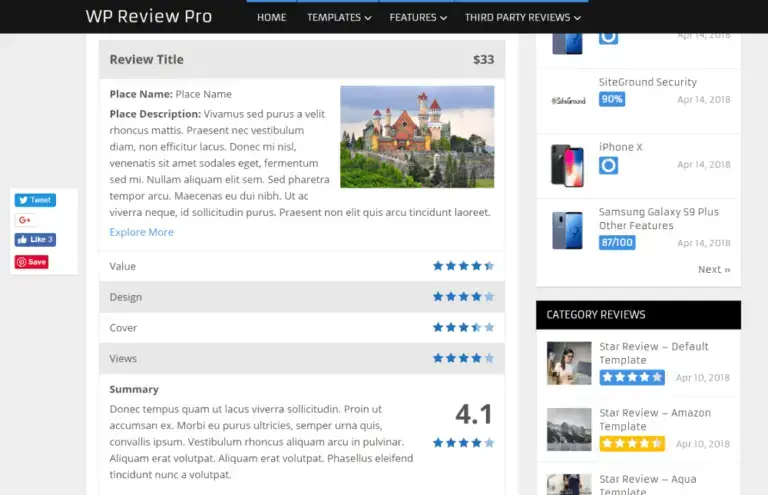 Exemple WP Review Pro