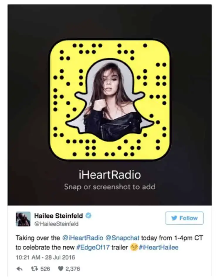 Snapchat Influencer Marketing iHeart Radio Eksempel
