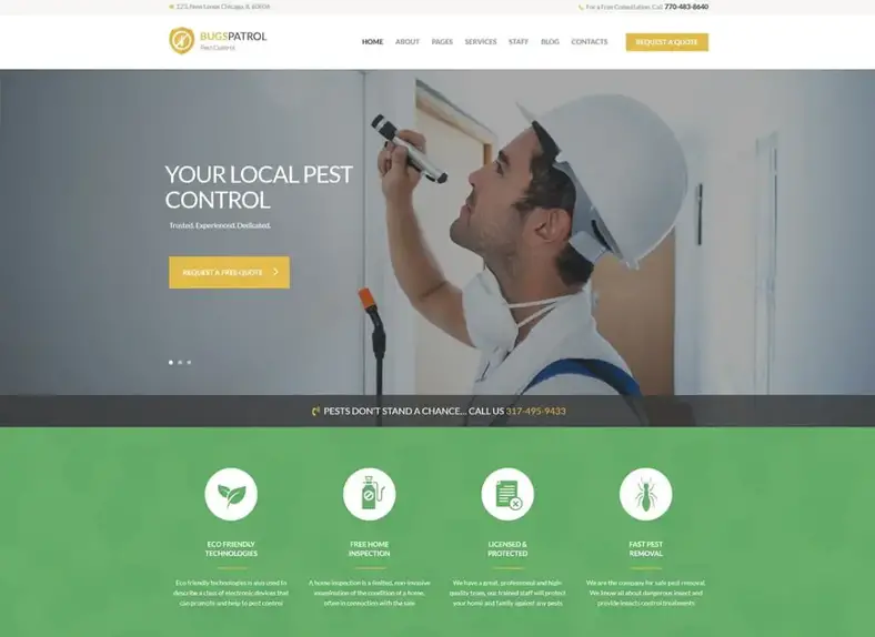 BugsPatrol |  Thème WordPress des services de désinsectisation pour la lutte contre les parasites et les insectes