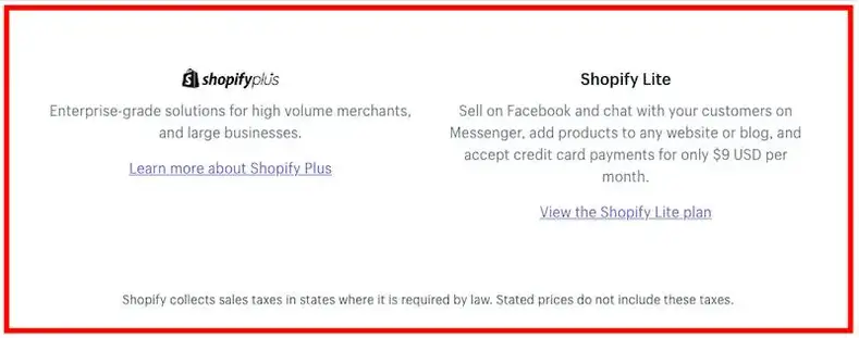 Paket harga Shopify tambahan: