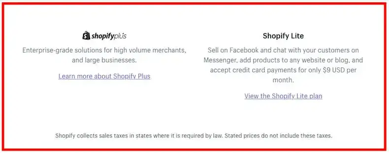 Yderligere Shopify -prisplaner: