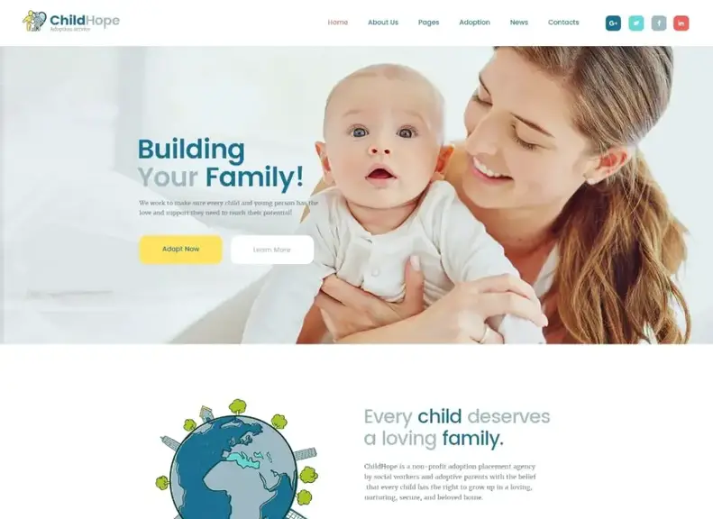 Child Hope |  Tema WordPress per il servizio di adozione dei bambini e l'organizzazione senza scopo di lucro