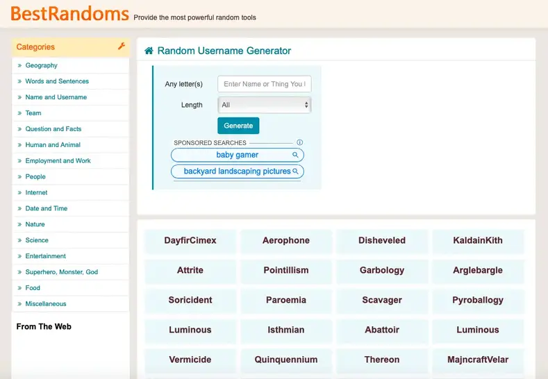BestRandoms Generatore di nomi casuali