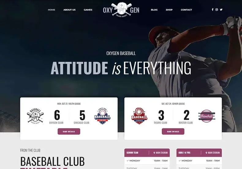 Thème WordPress pour le baseball à l'oxygène