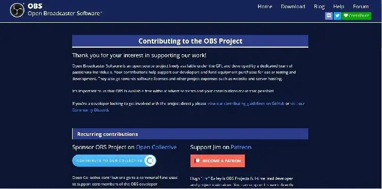 Página de contribuição OBS