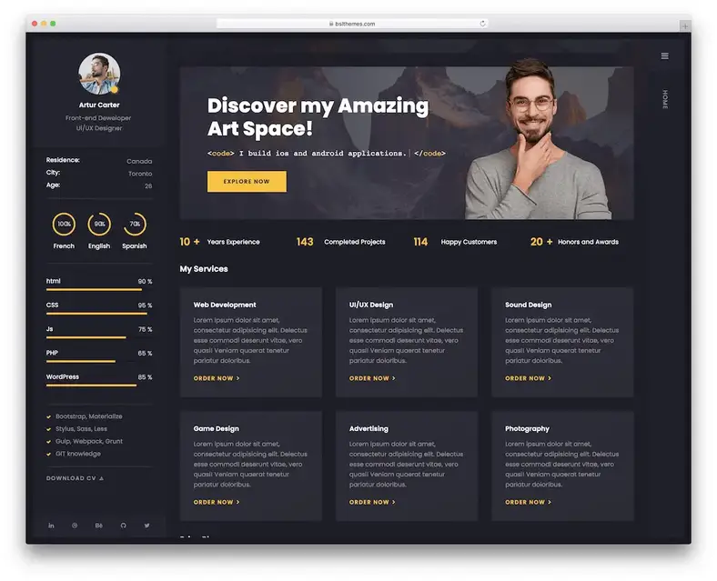tema wordpress arter vcard