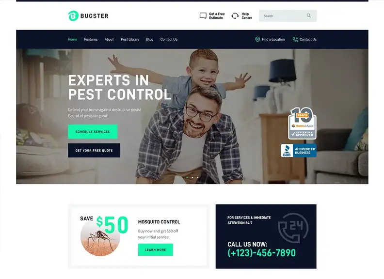 Bugster |  Tema WordPress per il controllo di parassiti e insetti per i servizi per la casa