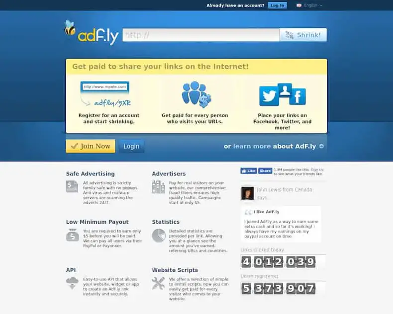 AdFly: alat pemendek URL gratis