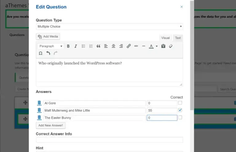 interface mestre de questionários e pesquisas