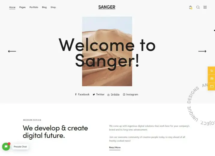 Sanger - Thème WordPress pour portfolio personnel pour les créations