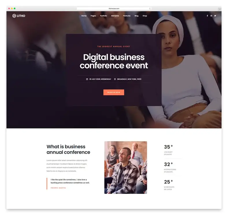 tema wordpress litográfico para conferências e eventos.