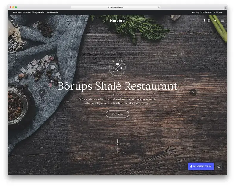 Thème WordPress pour restaurant en plein écran