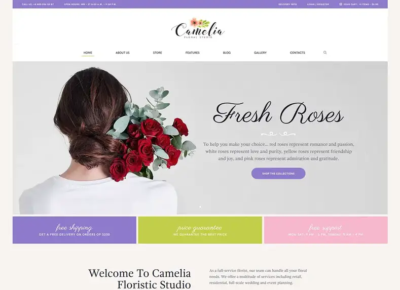kamelia |  Tema WordPress Mewah dari Floral Studio Florist