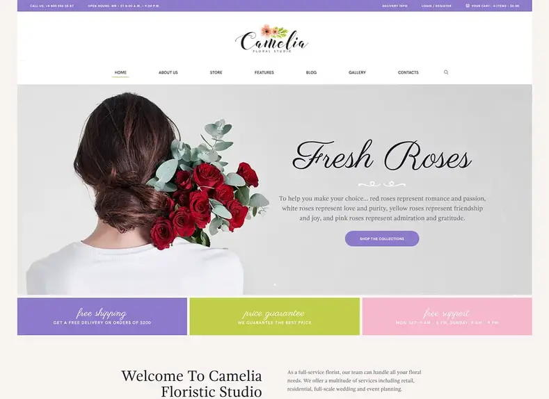 Camélia |  Un thème WordPress de luxe de Floral Studio Florist