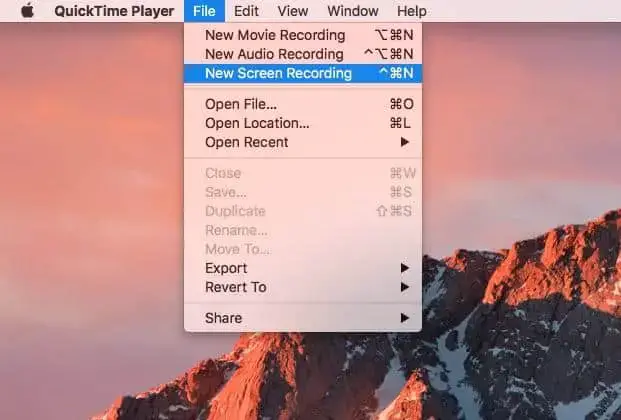 Rekaman layar QuickTime Player baru