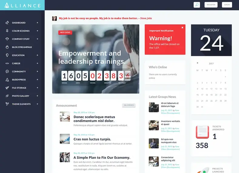 Aliança - Tema WordPress de Intranet e Extranet