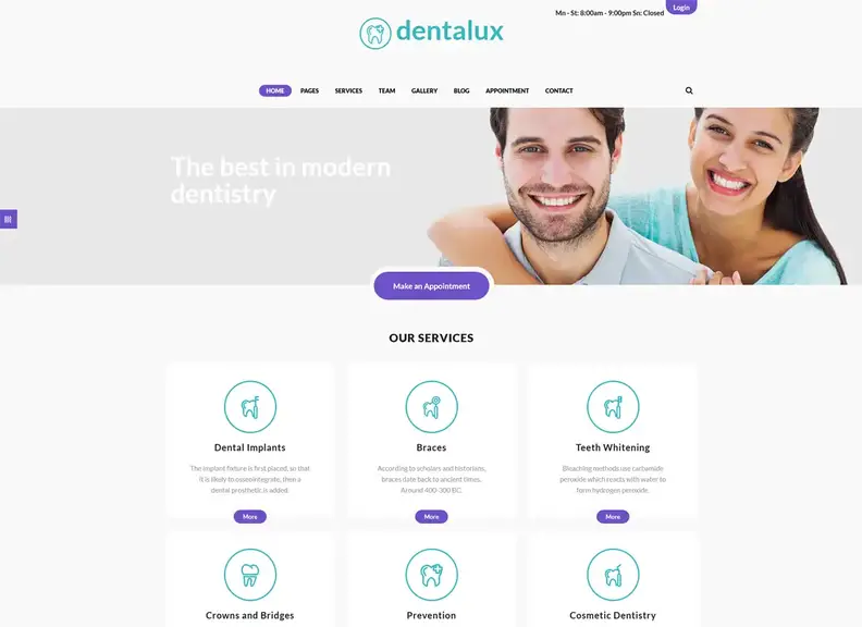 Dentalux |  Téma WordPress pre medicínu a zdravotnú starostlivosť zubára