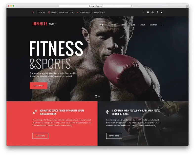 modelo de site de fitness infinito para wordpress