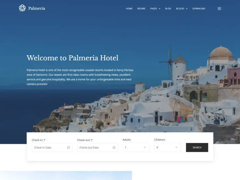 Tema WordPress gratuito per hotel Palmeria