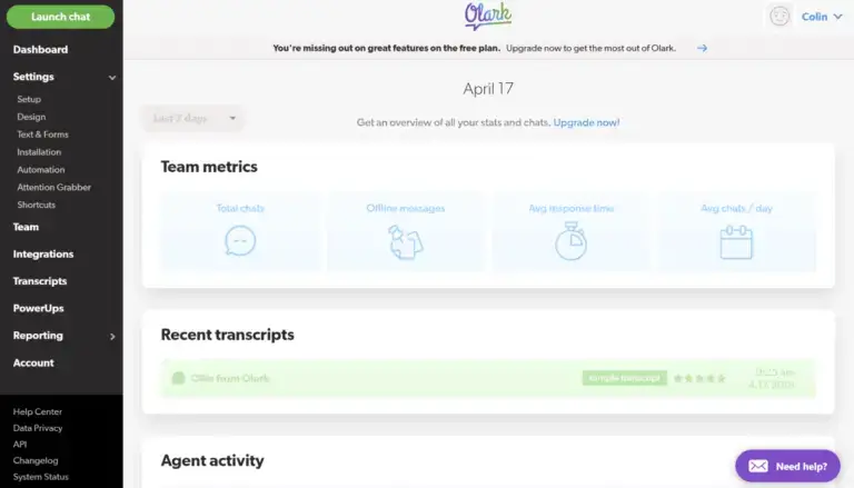 Interface Olark