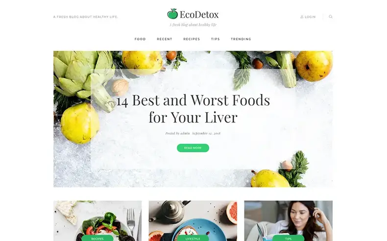 EcoDetox - Blog di cibo sano Elementor Tema WordPress
