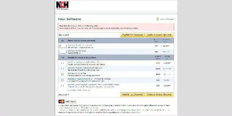 Página de preços do Express Scribe
