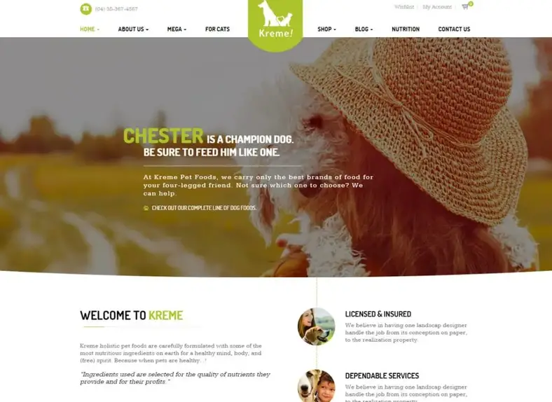Kreme |  Thème WordPress pour animaux de compagnie et boutique
