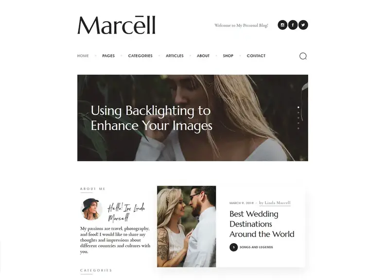 Marcell |  20+ rozložení, viac konceptov osobný blog a téma WordPress pre časopisy