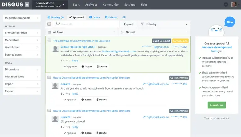 Disqus la modération des commentaires
