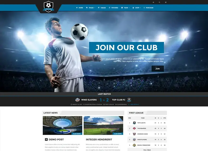 Club supérieur |  Thème WordPress pour les sports de football et de football