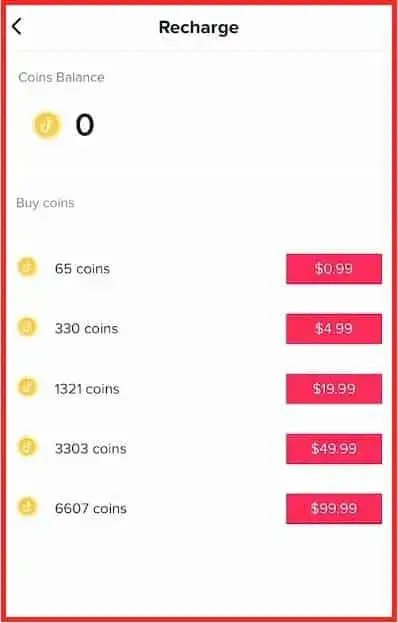 TikTok -valutaer i appen