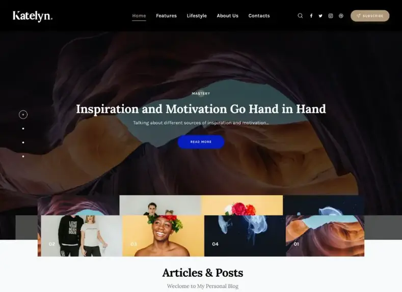 Katelyn |  Tema WordPress Criativo do Blog Gutenberg