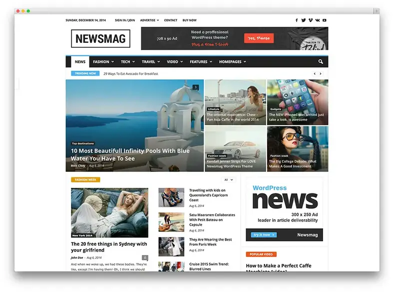 revista atraente tema de revista seo amigável