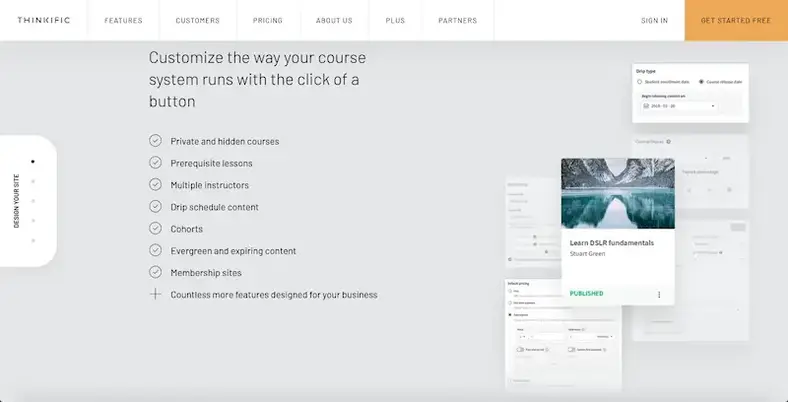 Thinkific: tilpasningsfunktioner