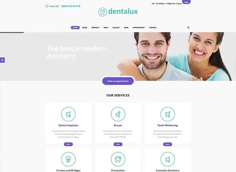 Dentalux |  Un thème WordPress pour les dentistes médicaux et de soins de santé