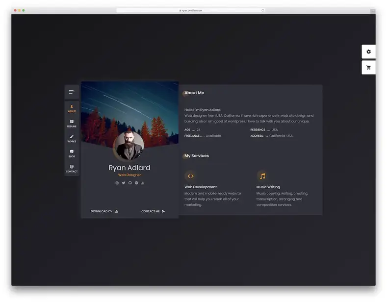ryan vcard tema wordpress