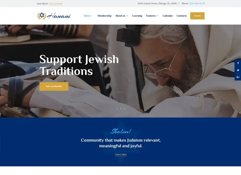Hana |  Tema WordPress Komunitas & Sinagoga Yahudi
