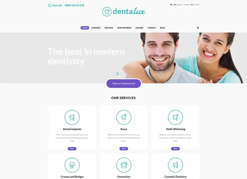 Dentalux |  Tıp ve sağlık hizmeti veren diş hekimleri için bir WordPress teması