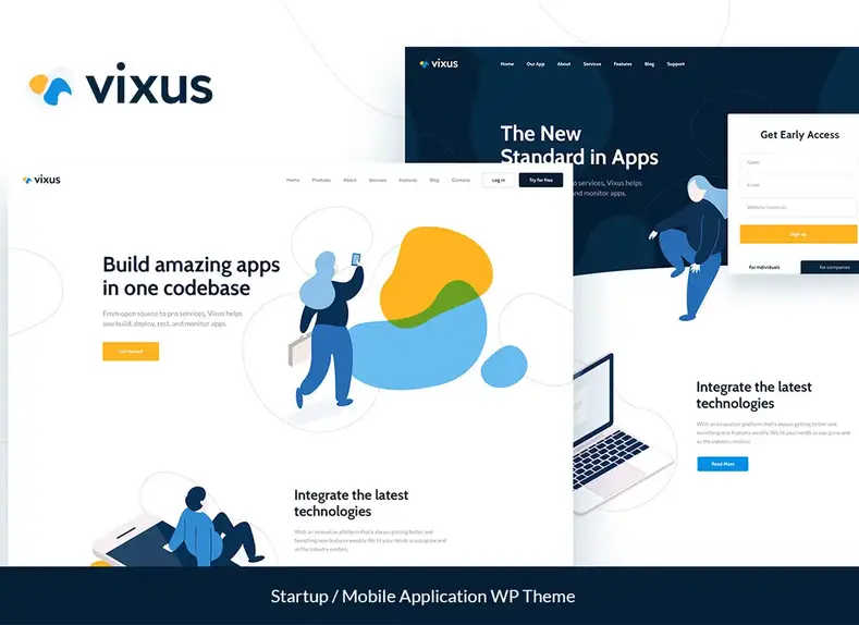 Vixus |  Thème de page de destination WordPress pour les applications domestiques et mobiles