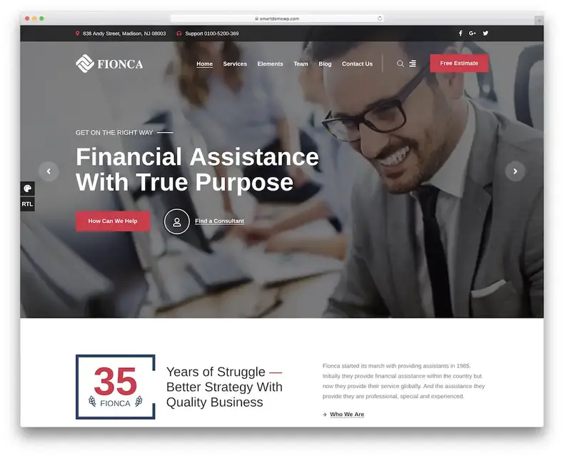 thème wordpress de la société financière fionca
