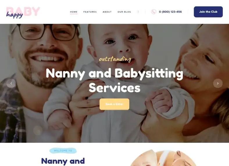 bébé heureux |  Thème WordPress pour services de baby-sitter et de nounou pour enfants