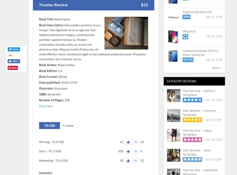 Exemple WP Review Pro