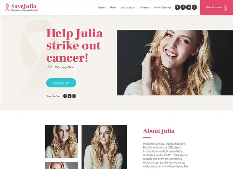 Sauver Julia |  Thème WordPress pour la collecte de fonds et les dons de bienfaisance