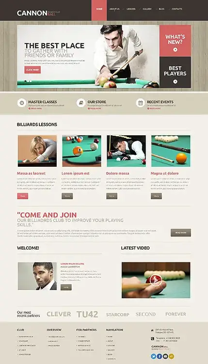 Tema WordPress responsivo de bilhar